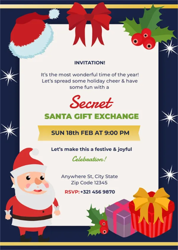 Invitation Template for Secret Santa Gift Exchange