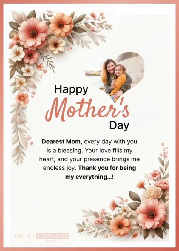 Mother’s Day Card Template in Peach Floral Design