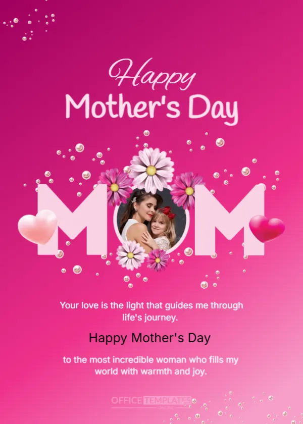 Mother’s Day Card Template in Pink “MOM” Design