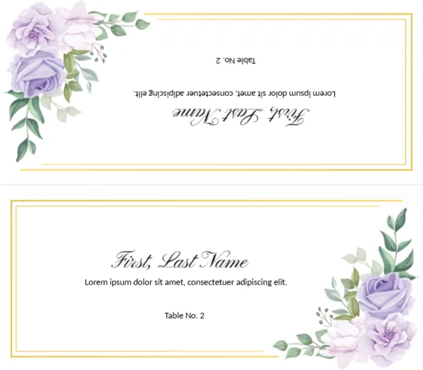 Wedding Table Name Card Template