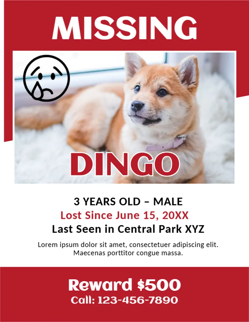 Announcement Template for Missing Pet