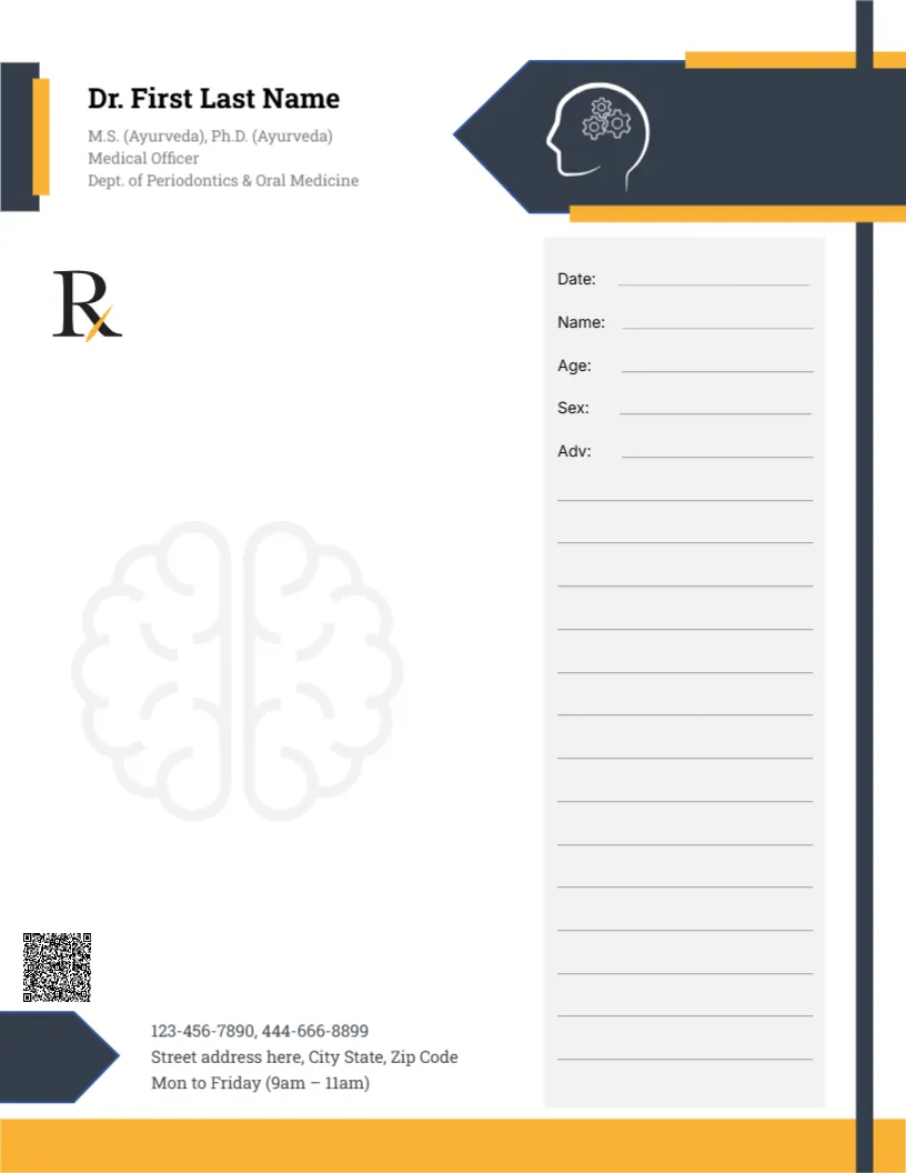 Prescription Letterhead Pad Template for Psychiatrist