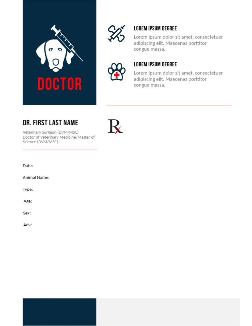 Prescription Pad Template for Veterinary Doctor