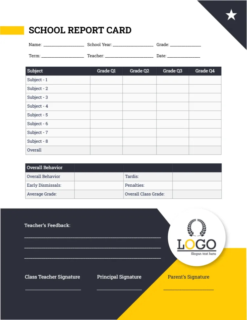 Report Card Template for High School