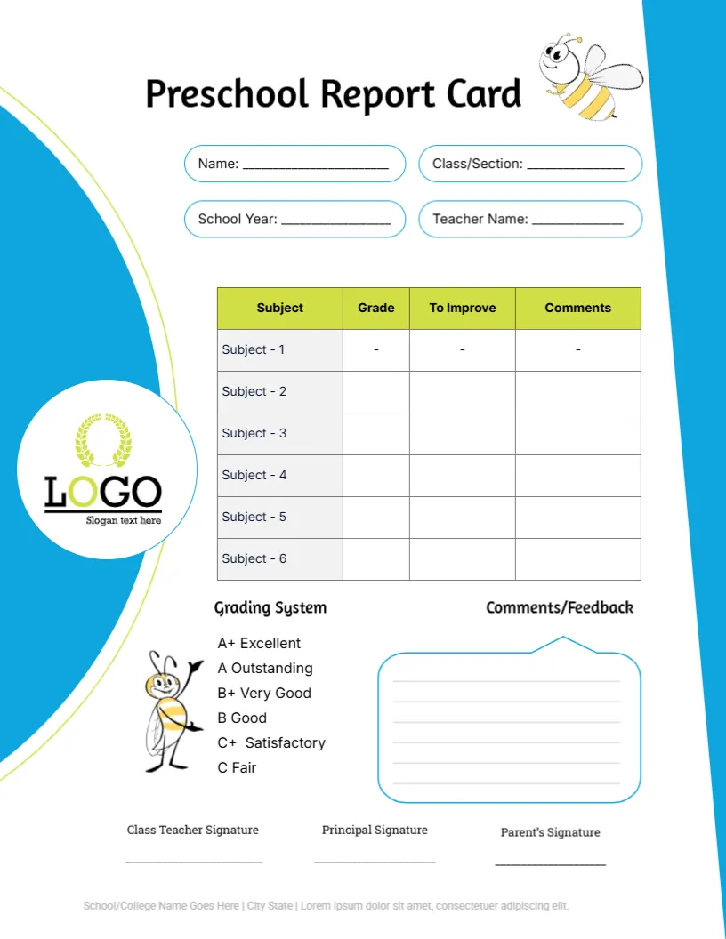 Kindergarten Progress Report Card | Office Templates Online