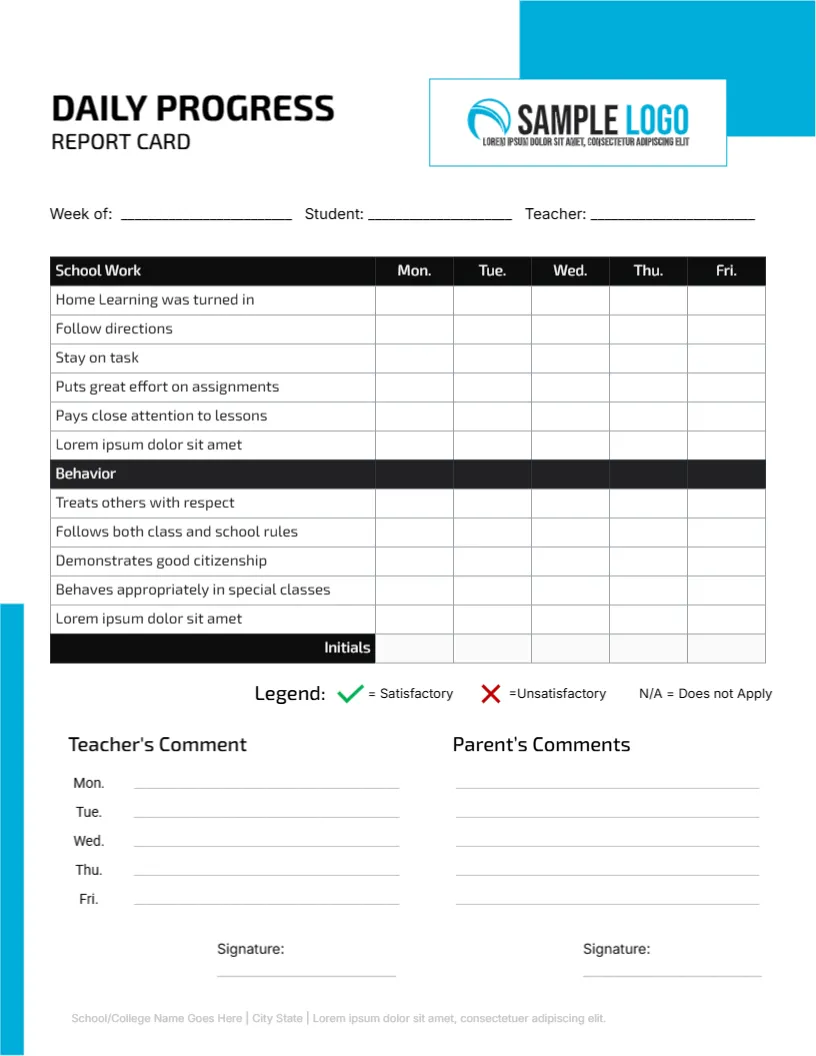 Customizable Report Card Template for Daily Progress