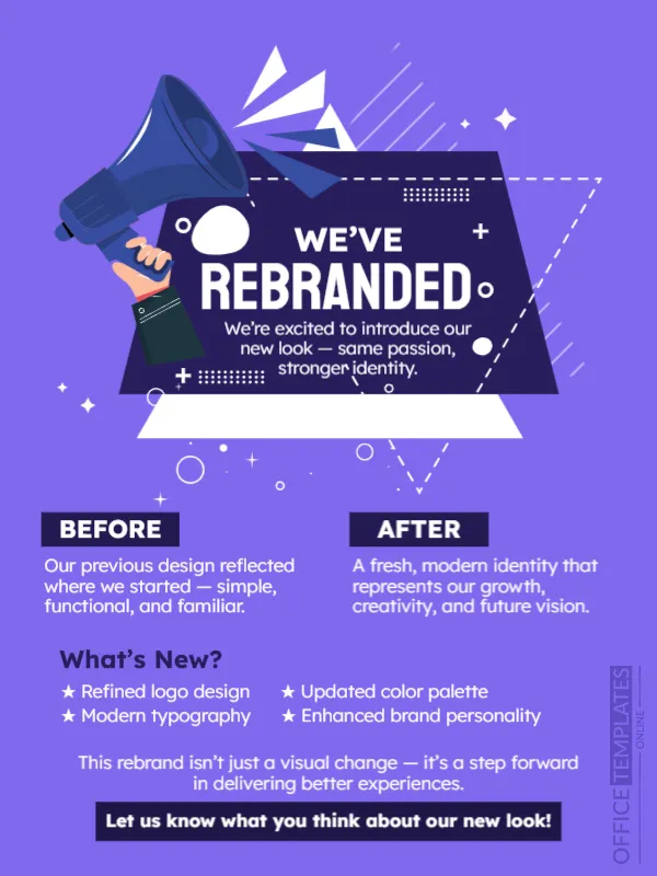 Rebranding Announcement (Before/After Layout)