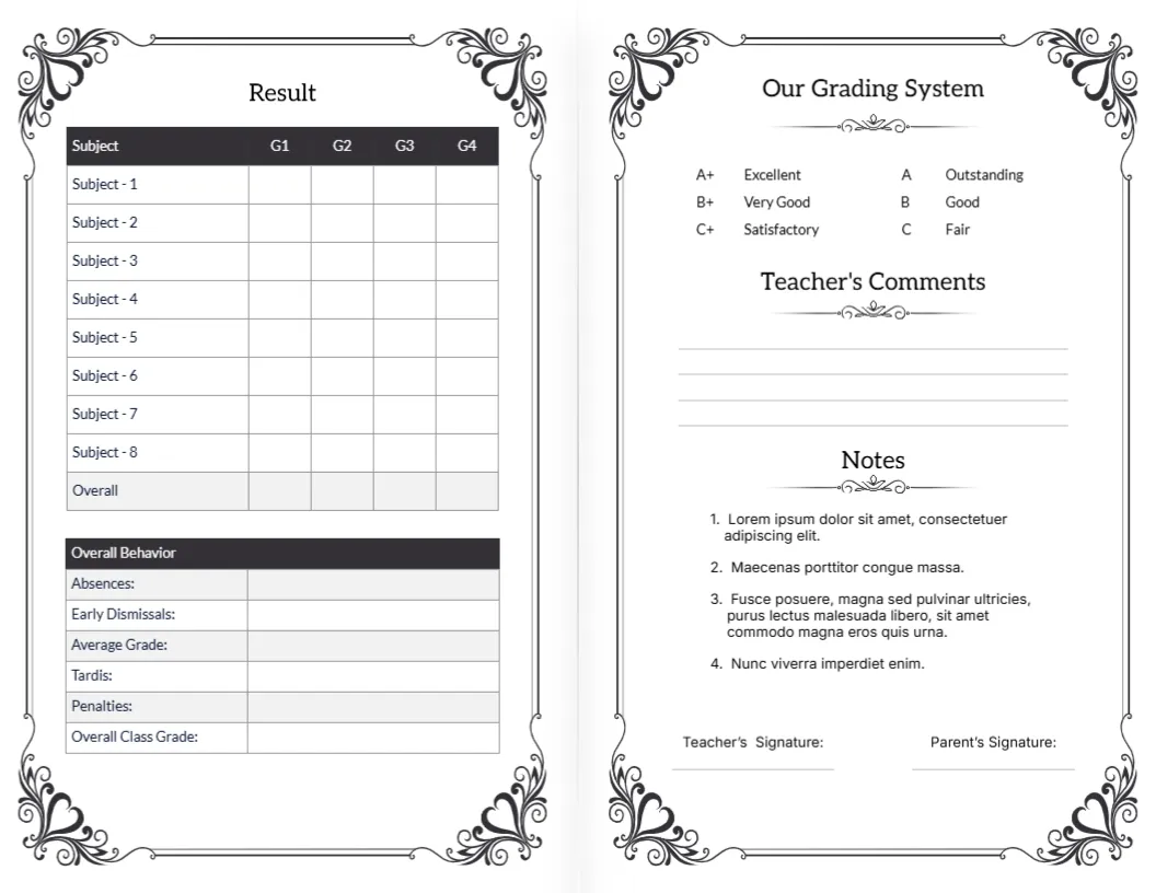 Exclusive Report Card Template in Folded Style (Two Fold)