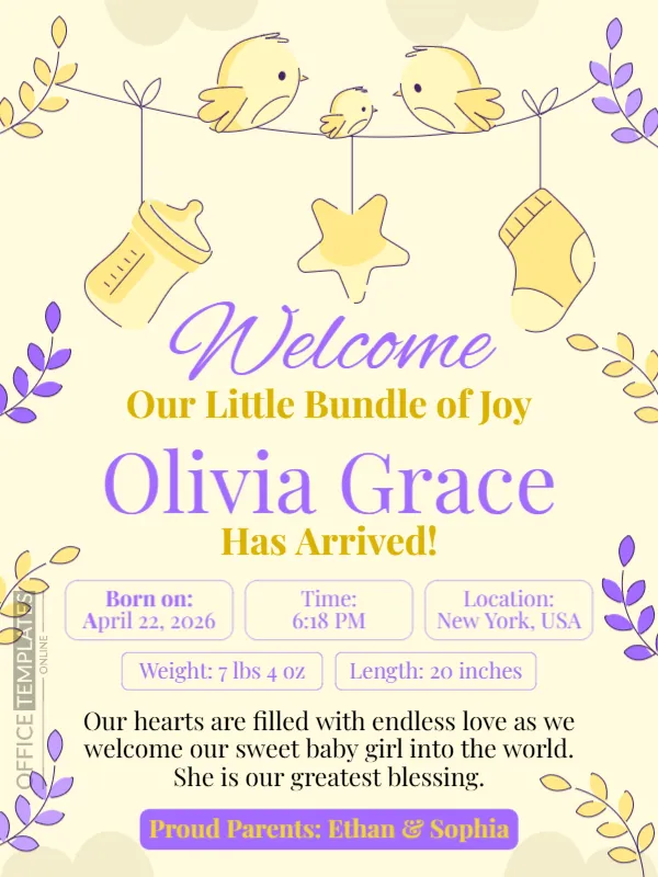 Baby Arrival Announcement (Cute Pastel Theme)