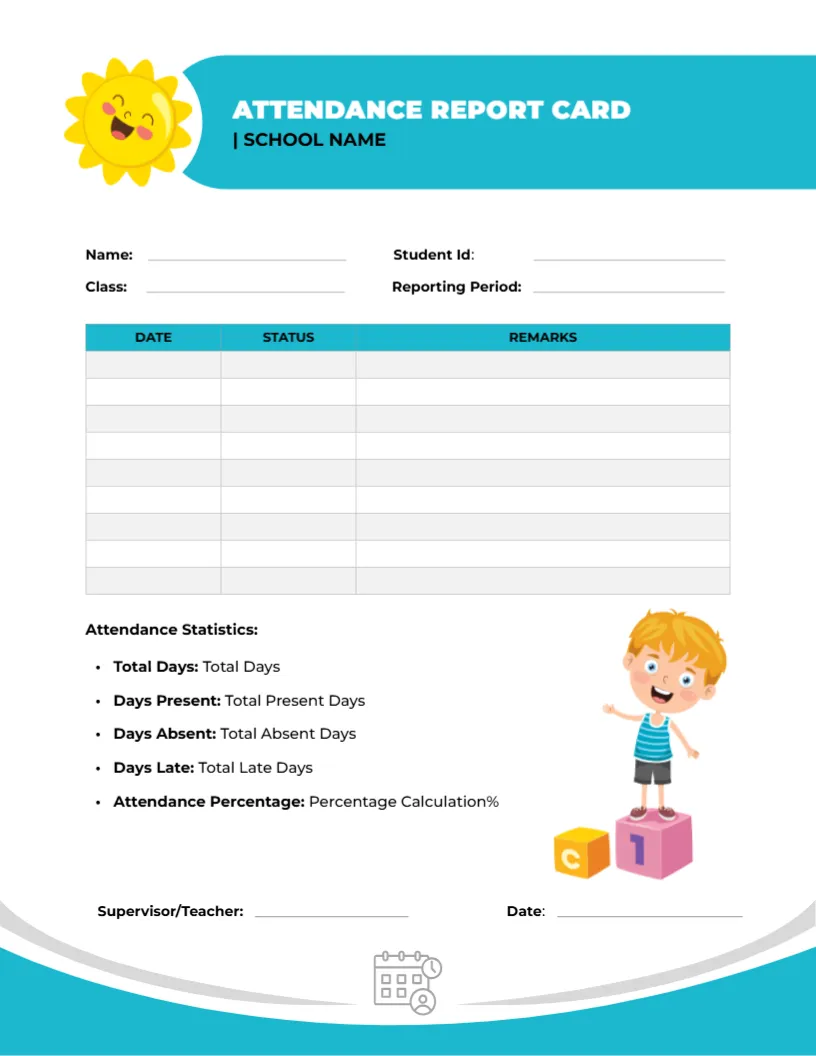 Report Card Template for Attendance