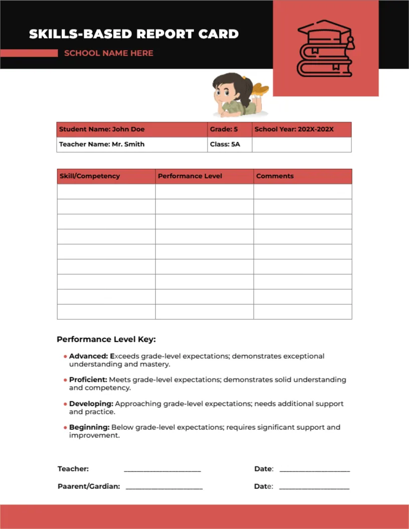 Report Card Template for Skills- Based
