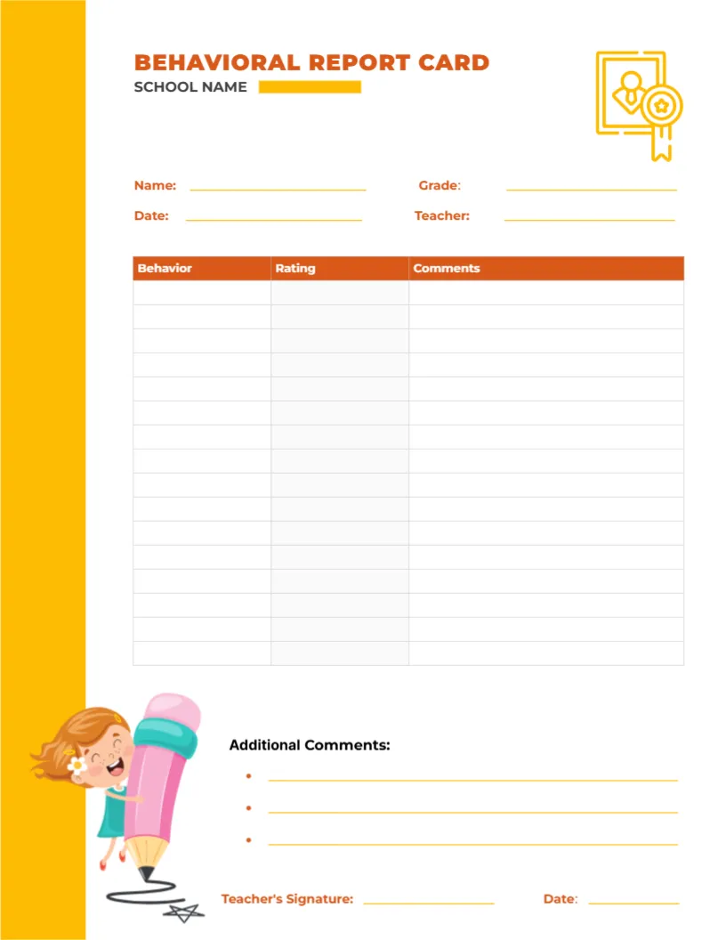 Behavioral Report Card Design Template