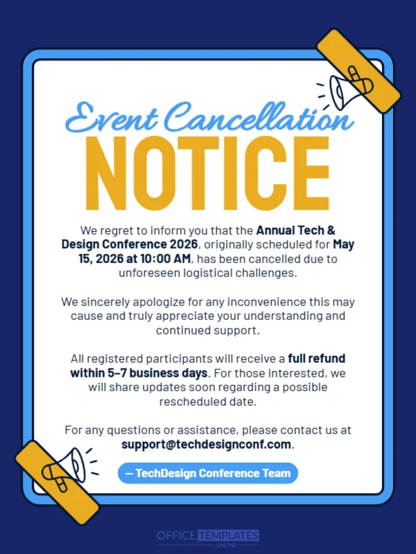 Event Cancellation Announcement (Clear Notice Style)