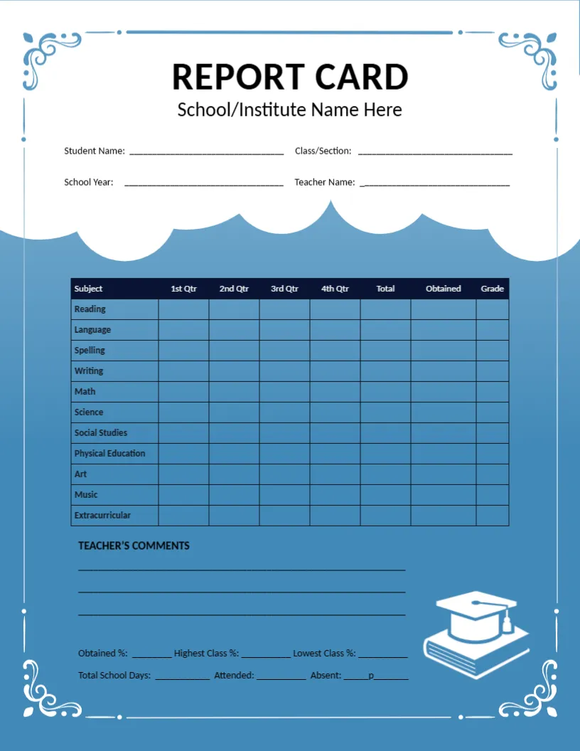 Primary School Student Report Card Template