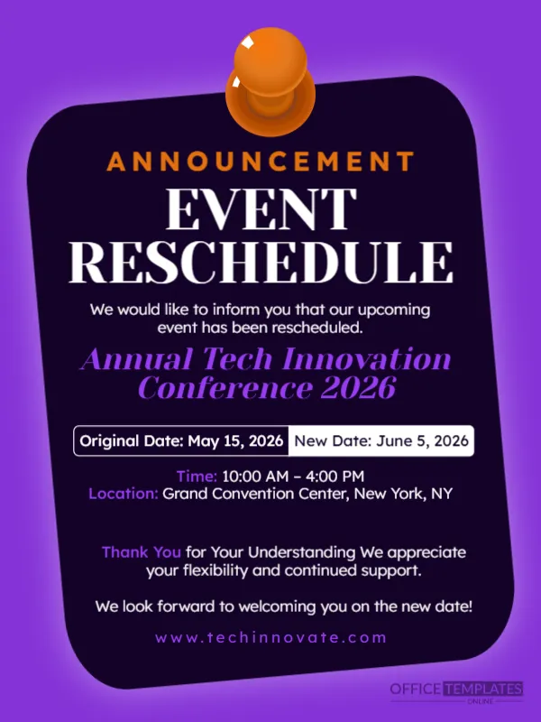 Event Reschedule Announcement (Informative Layout)