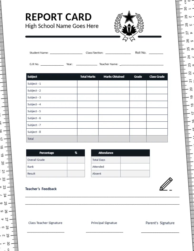 Report Card Template for High School