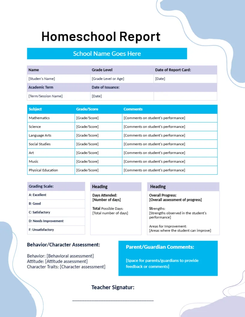 Report Card Template for HomeSchool