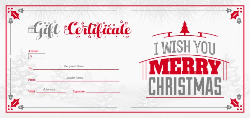 Holiday Gift Certificate with Pine Tree Motif