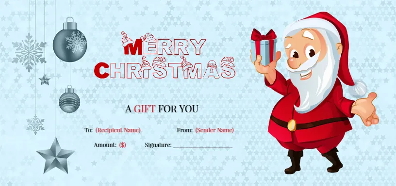 Holiday Gift Certificate with Santa Motif