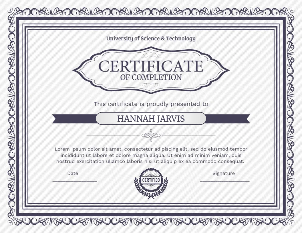 Certificate Template of Internship
