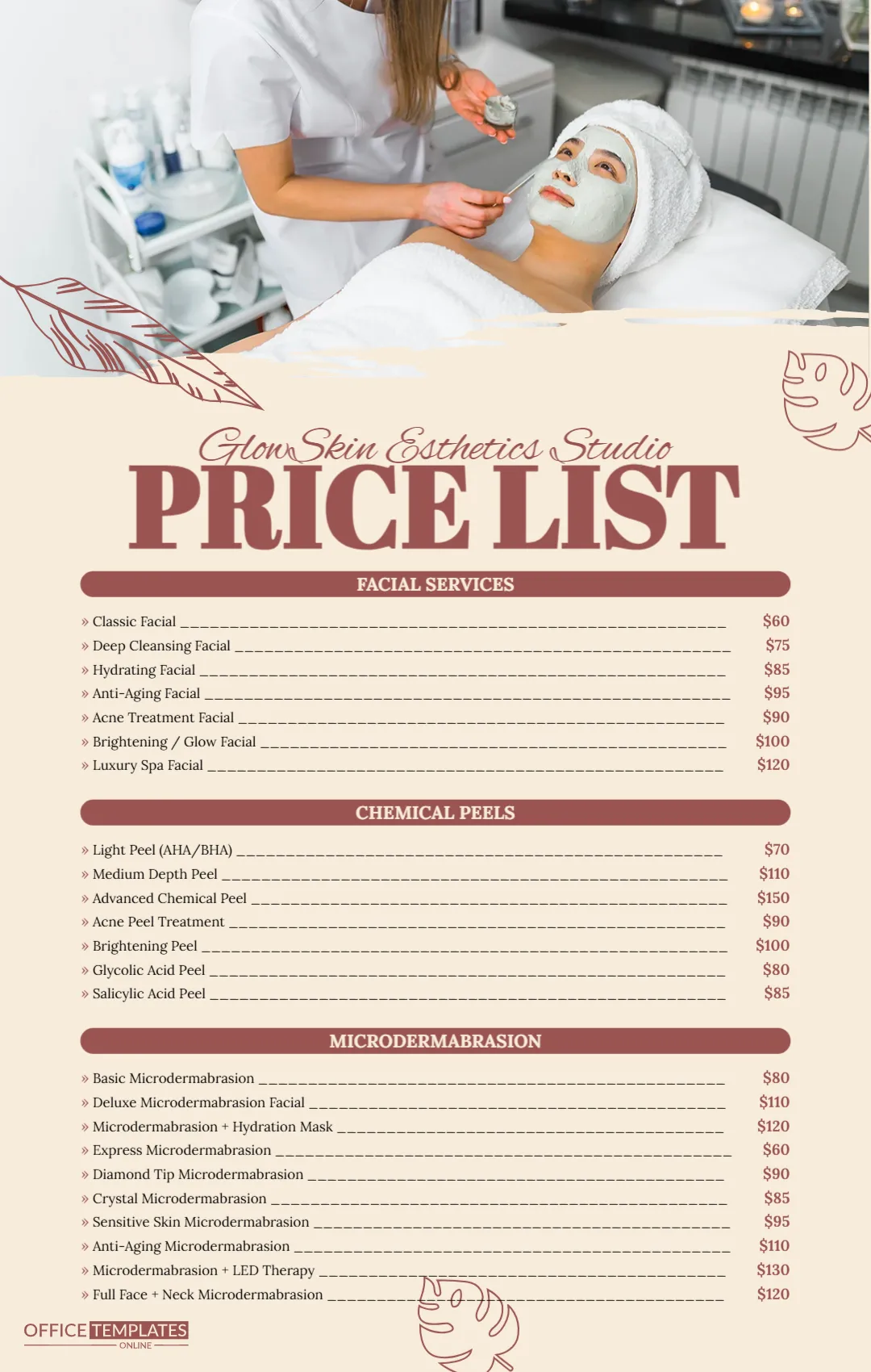 Esthetician / Skincare Price List (Facials, peels, microdermabrasion)