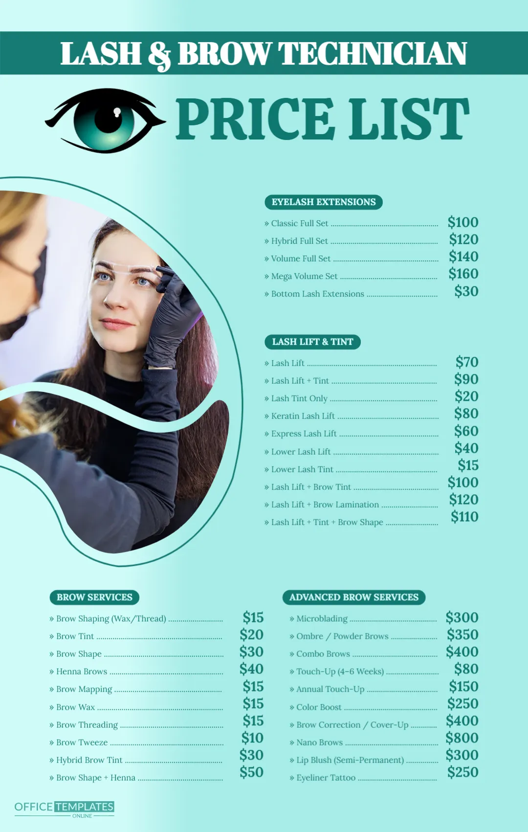 Lash & Brow Technician Price List (Extensions, lifts, tinting)