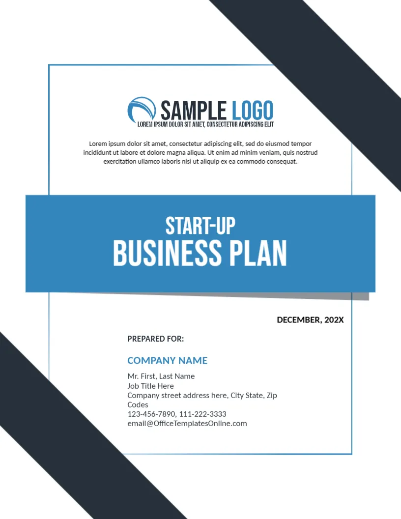 Startup Business Plan Cover Page Template