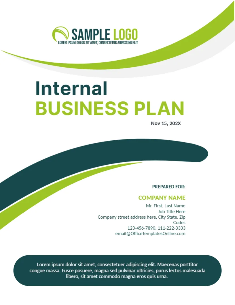 Internal Business Plan Cover Page Template in Curvy Design