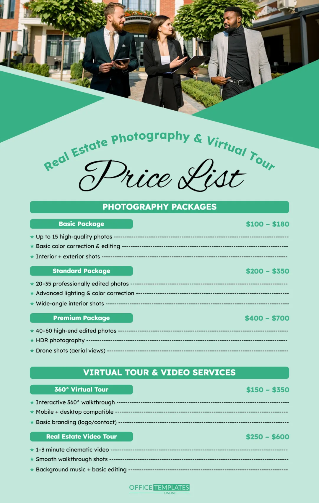 Real Estate Photography / Virtual Tour Price List