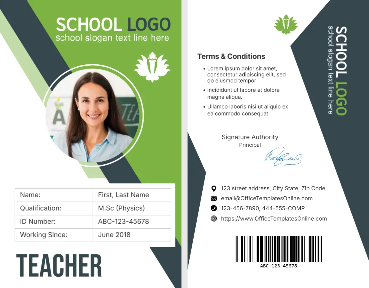 School Teacher ID Card Template