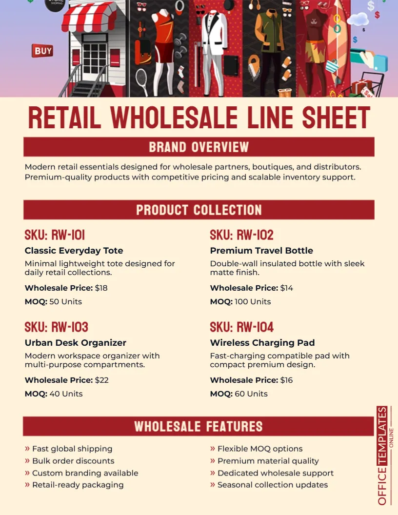 Retail Wholesale Line Sheet Template