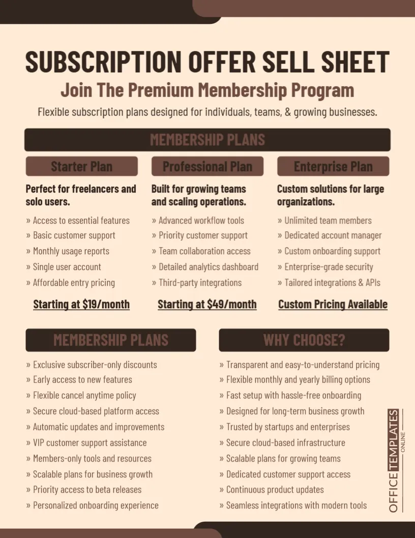 Subscription Offer Sell Sheet Template