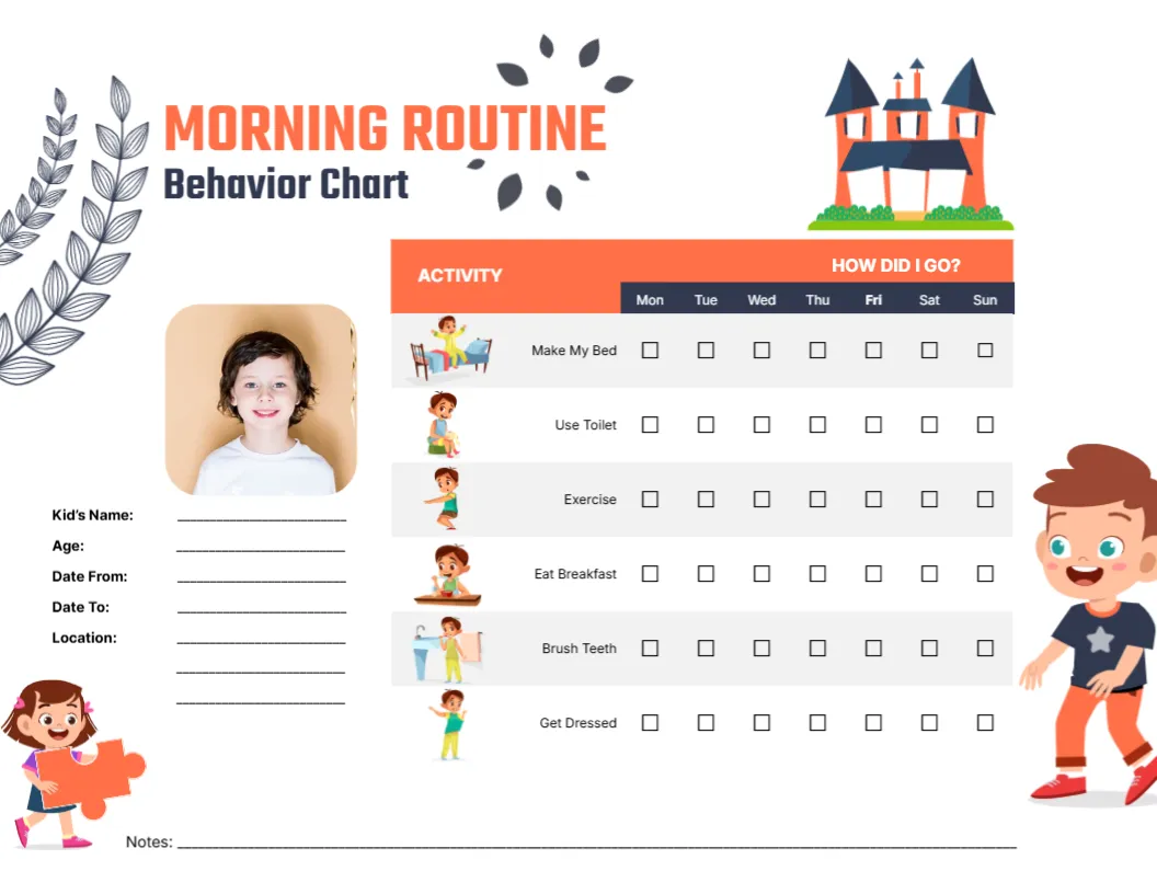 Morning Routine Chart Template for Kid’s