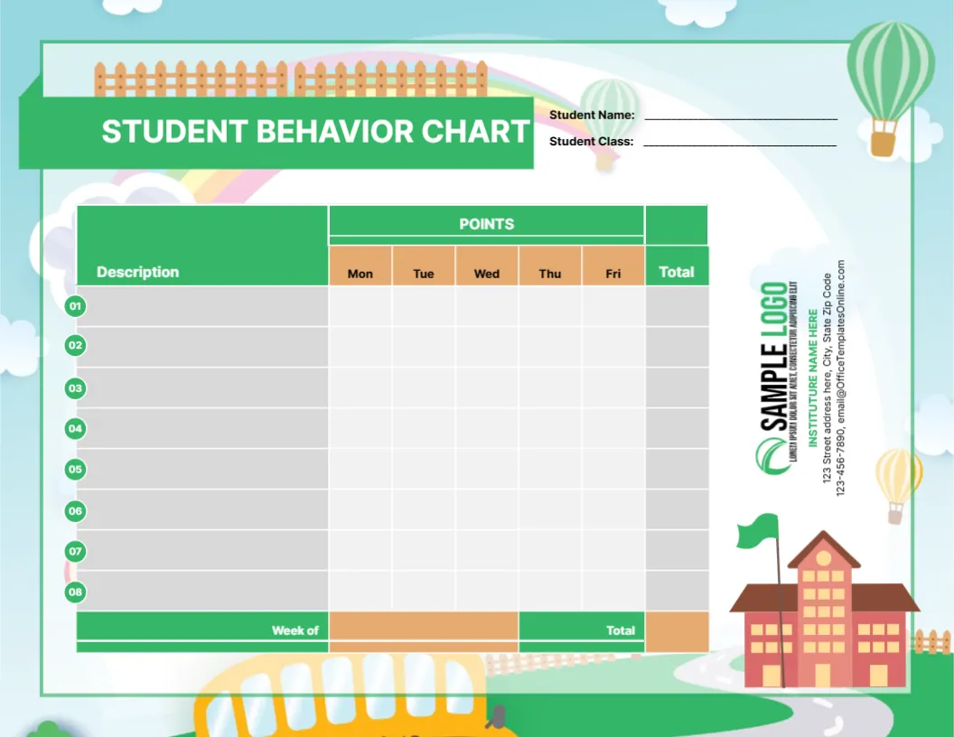 Behavior Chart Template for Student