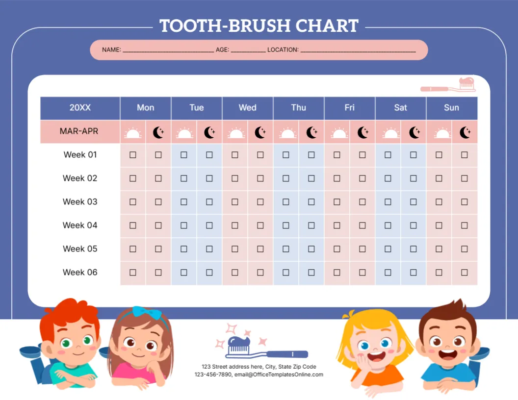Routine Chart Template for Teeth Brush