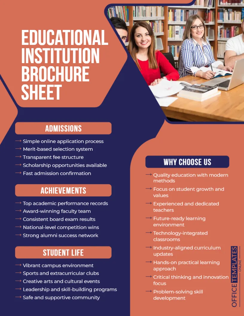 Educational Institution Brochure Sheet Template