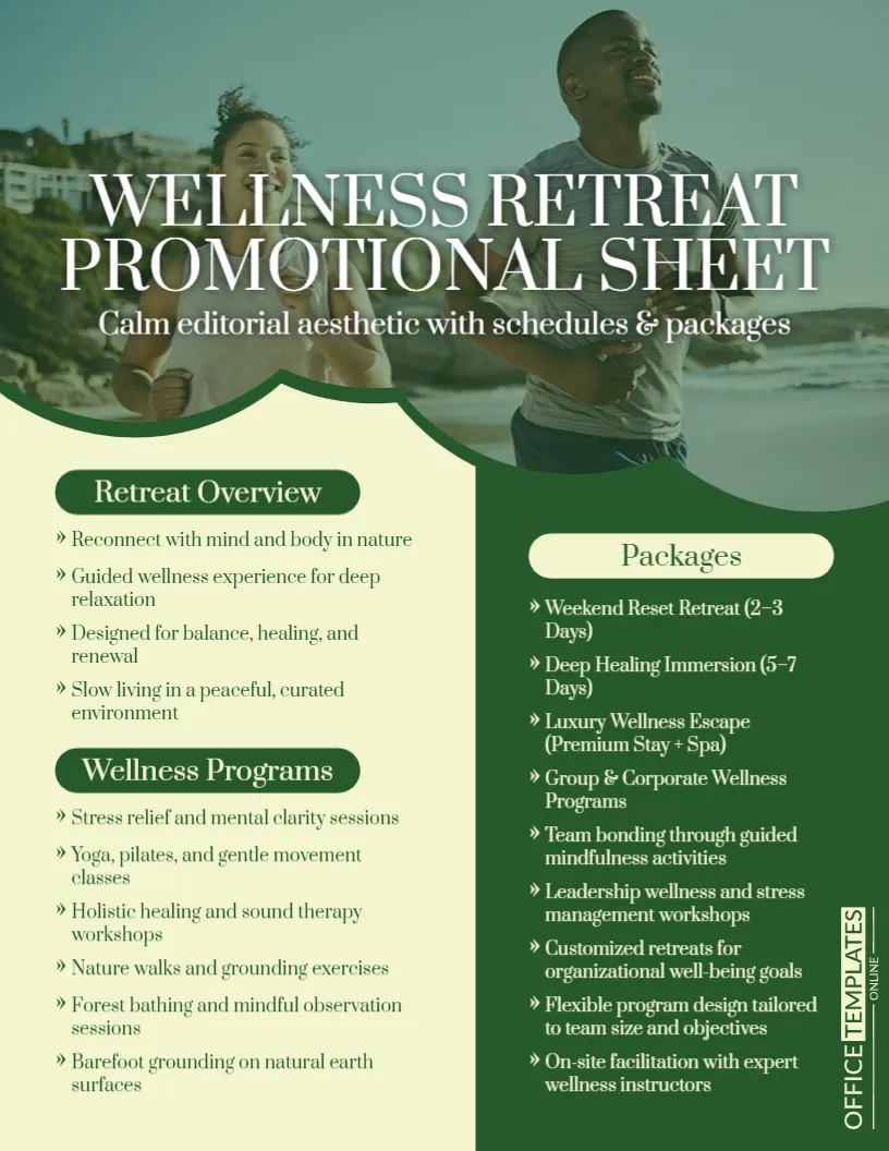 Wellness Retreat Promotional Sheet Template