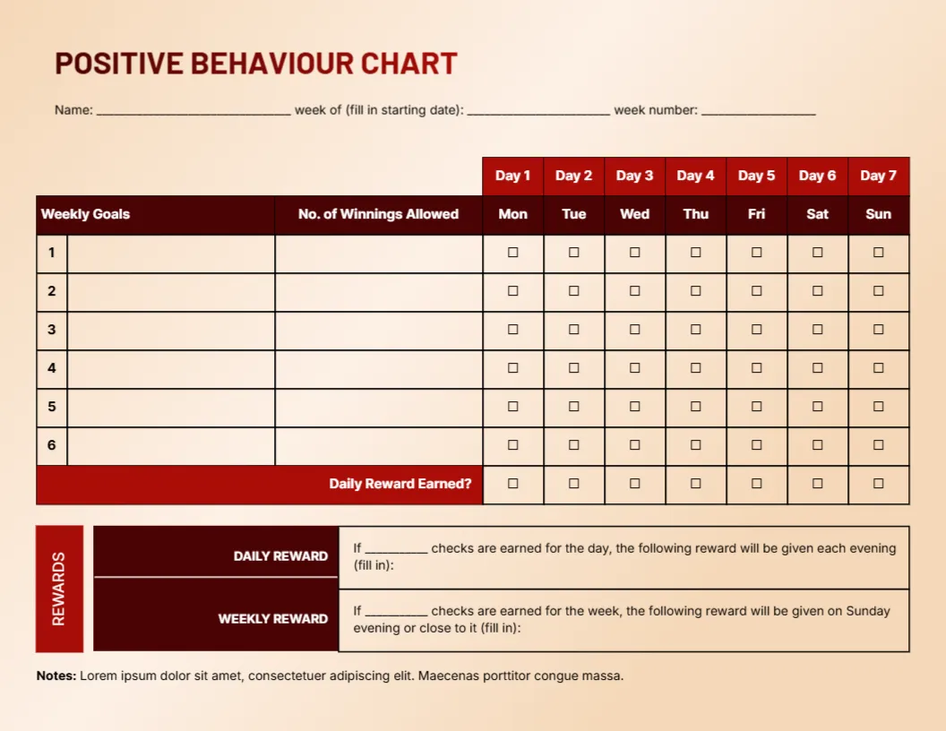 Positive Behavior Chart Template
