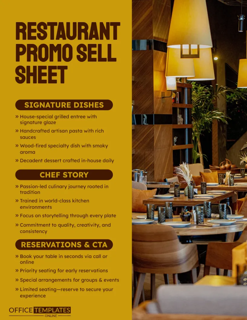 Restaurant Promo Sell Sheet Template