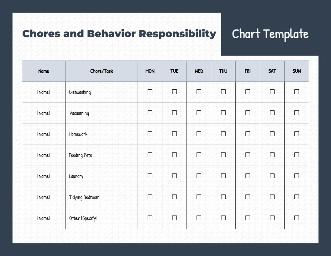Chart Template for Chores and Behavior Responsibility