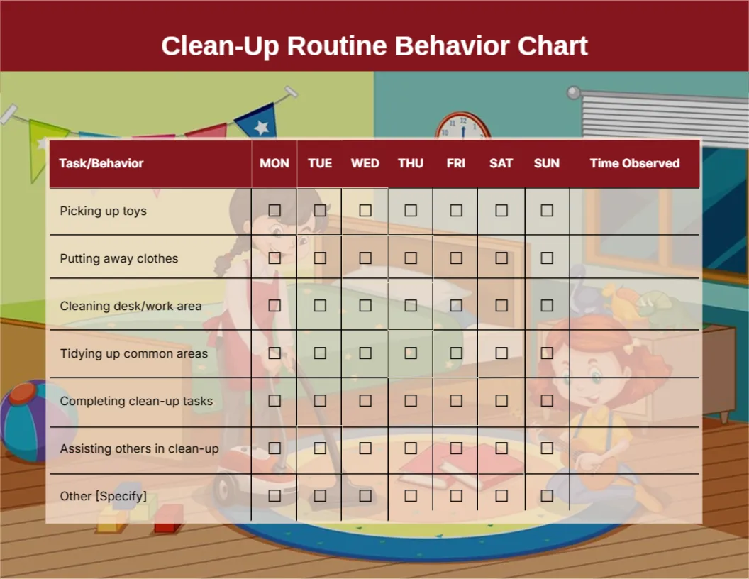 Behavior Chart Template for Clean-Up Routine