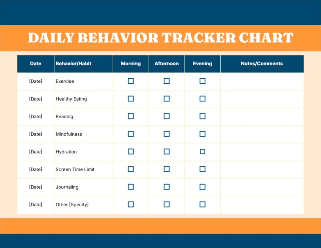 Tracker Chart Template for Daily Behavior