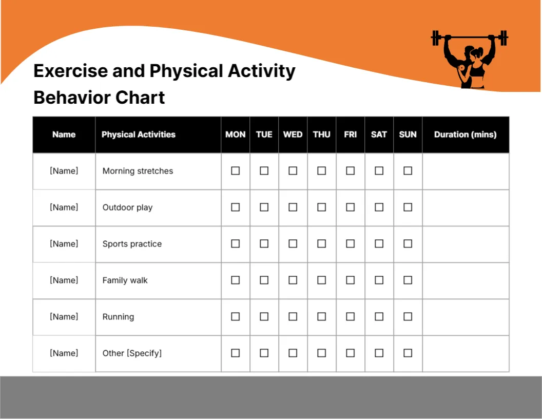 Behavior Chart Template for Exercise and Physical Activity