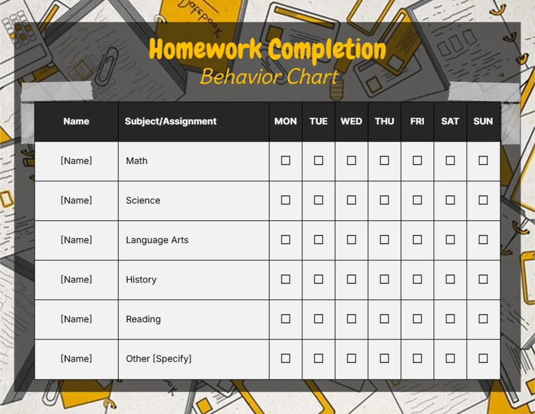 Behavior Chart Template for Homework Completion