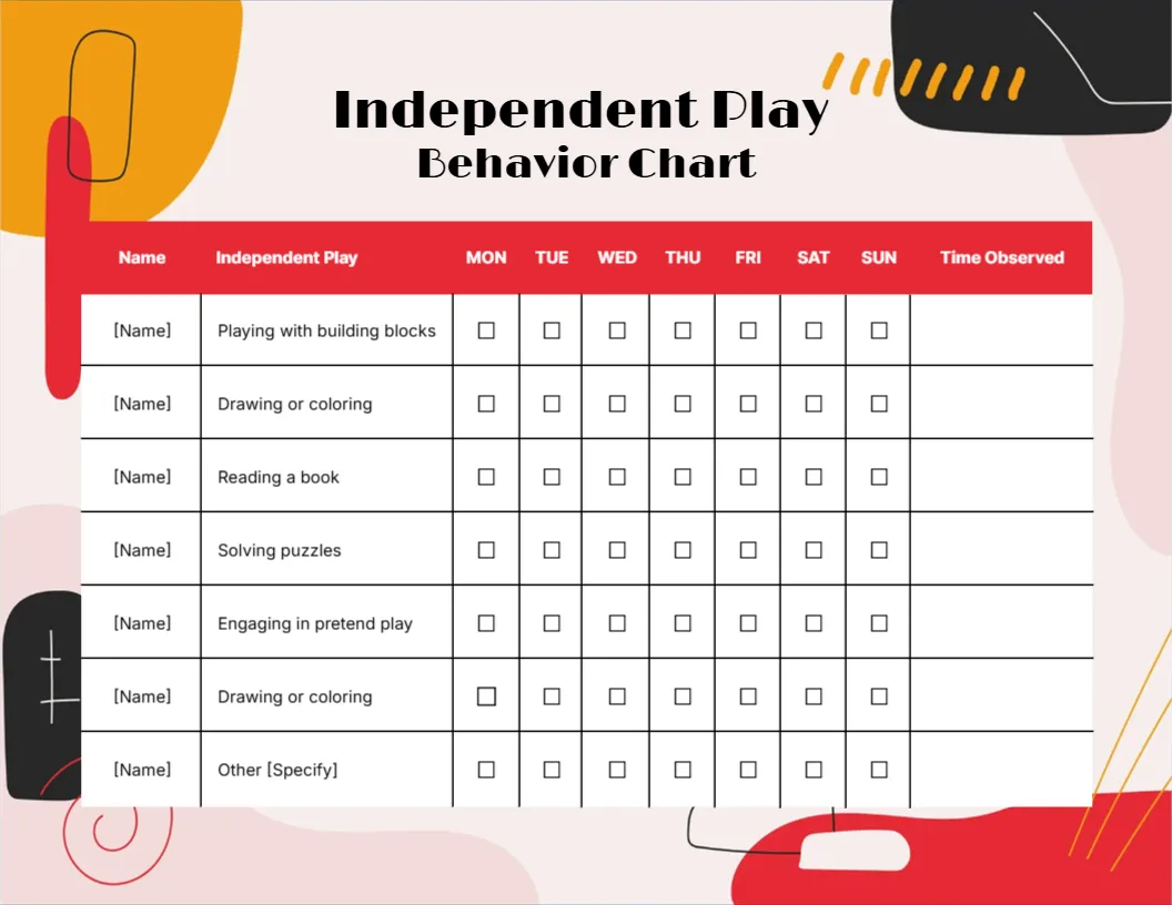 Behavior Chart Template for Independent Play