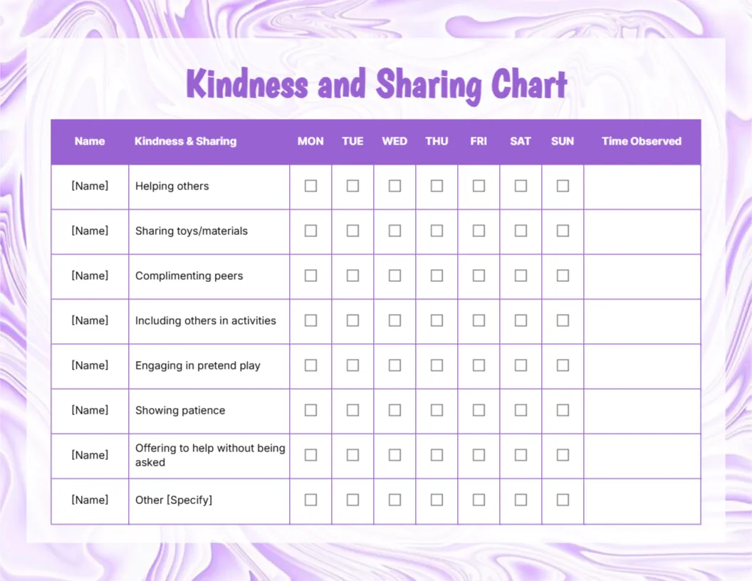 Kindness and Sharing Chart Design Template
