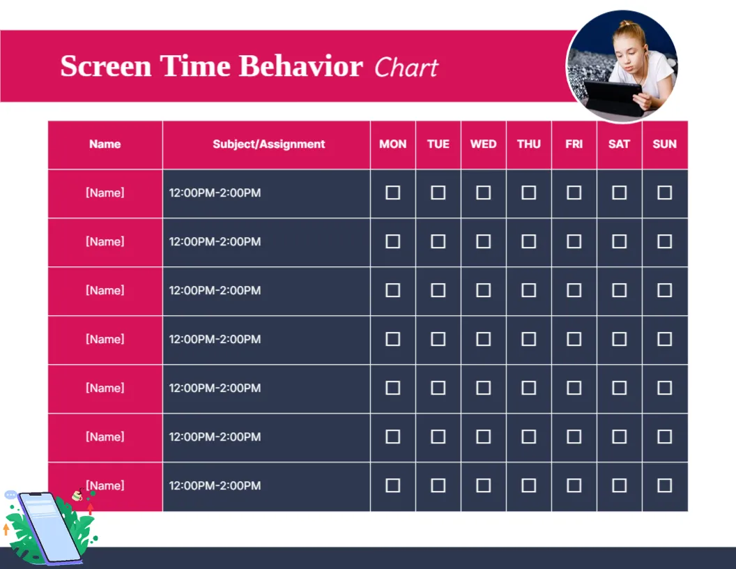Behavior Chart Template for Screen Time