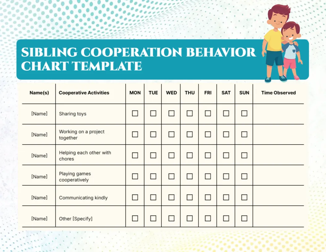 Behavior Chart Template for Sibling Cooperation