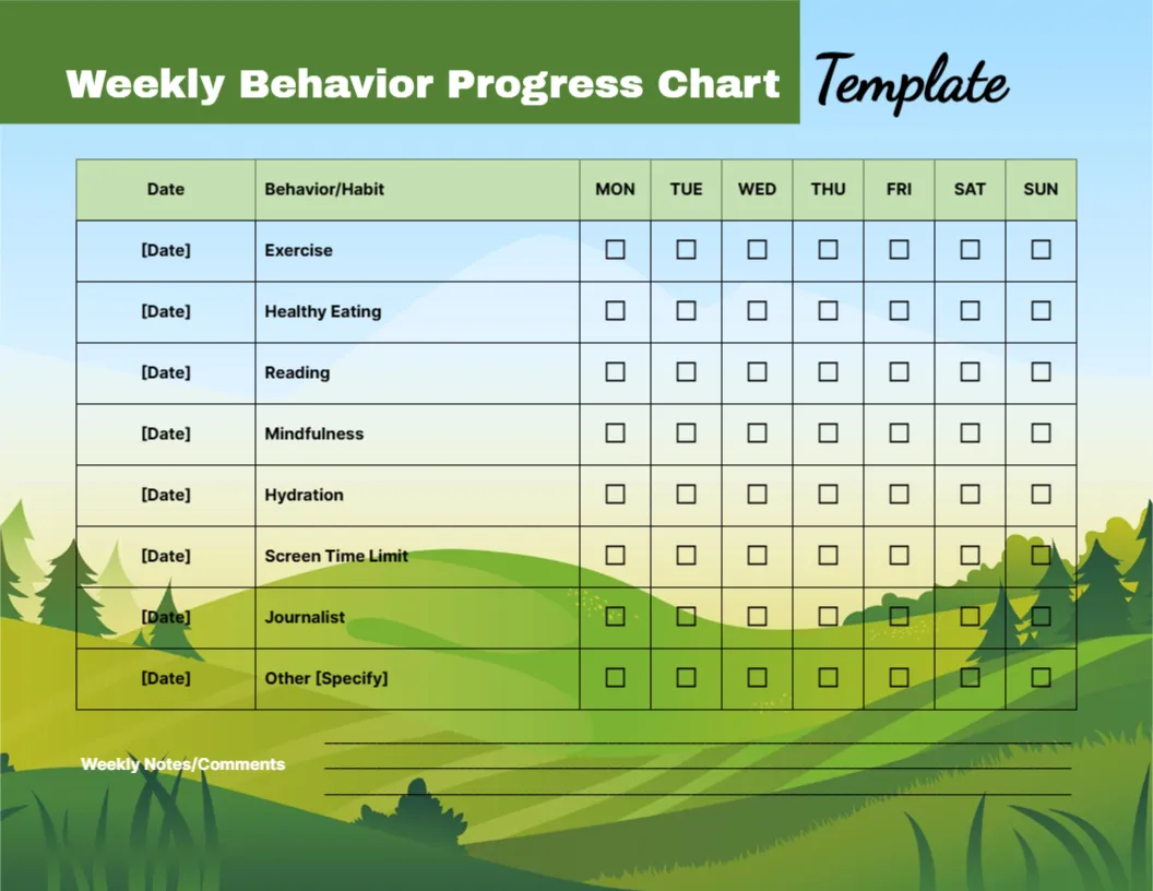 Behavior Chart Template for Weekly Progress