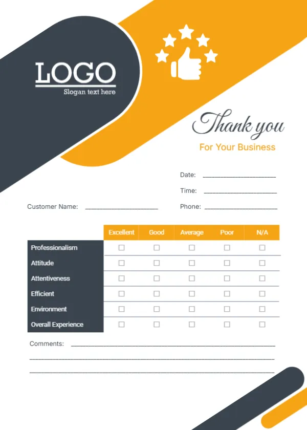 Feedback/Comments Card for Busniness